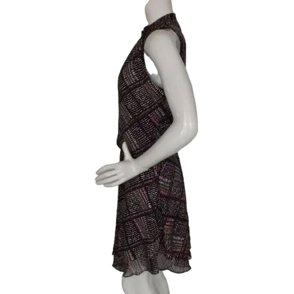 WHBM Dress, M, Smocked Neck/Keyhole, Sleeveless, Black/Purple-White Geometric - Picture 8 of 14